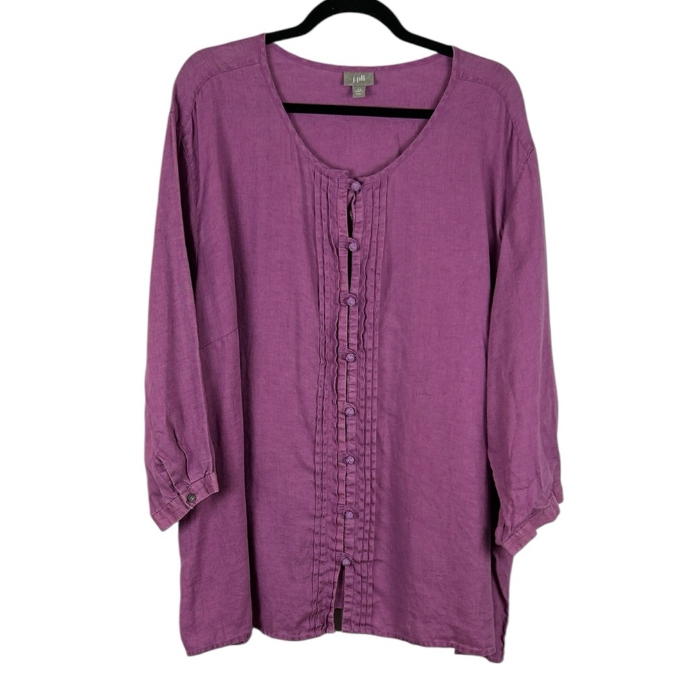 100% linen Pleated / pintuck J. Jill magenta Women's Blouse 4X - Picture 2 of 13